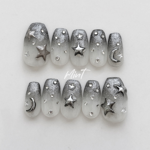 シルバーネイル ♡ネイルチップ 韓国 韓国ネイル ピンク ガーリー 成人