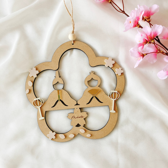 予約販売【木製　-MOMO-のリース】雛祭り　桃の節句　ひなまつり　girls festival　初節句　雛人形 1枚目の画像