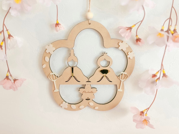 予約販売【木製　-MOMO-のリース】雛祭り　桃の節句　ひなまつり　girls festival　初節句　雛人形 2枚目の画像