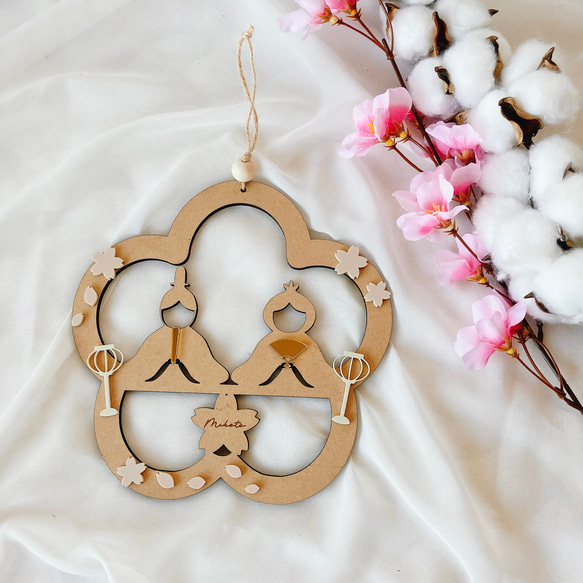 予約販売【木製　-MOMO-のリース】雛祭り　桃の節句　ひなまつり　girls festival　初節句　雛人形 13枚目の画像