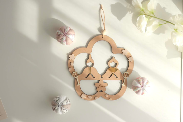 予約販売【木製　-MOMO-のリース】雛祭り　桃の節句　ひなまつり　girls festival　初節句　雛人形 9枚目の画像