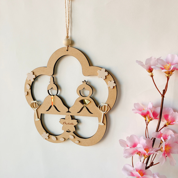 予約販売【木製　-MOMO-のリース】雛祭り　桃の節句　ひなまつり　girls festival　初節句　雛人形 10枚目の画像