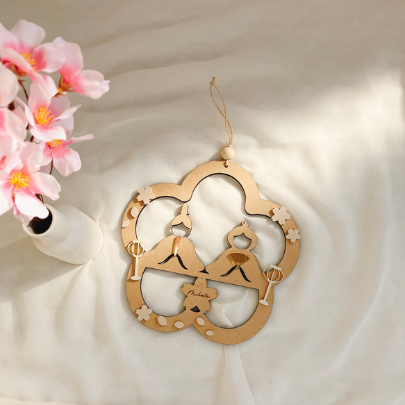 予約販売【木製　-MOMO-のリース】雛祭り　桃の節句　ひなまつり　girls festival　初節句　雛人形 11枚目の画像