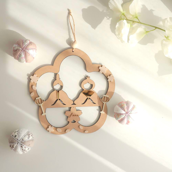 予約販売【木製　-MOMO-のリース】雛祭り　桃の節句　ひなまつり　girls festival　初節句　雛人形 8枚目の画像