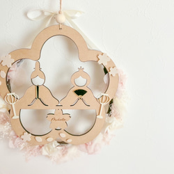 予約販売【木製　-MOMO-のリース】雛祭り　桃の節句　ひなまつり　girls festival　初節句　雛人形 6枚目の画像