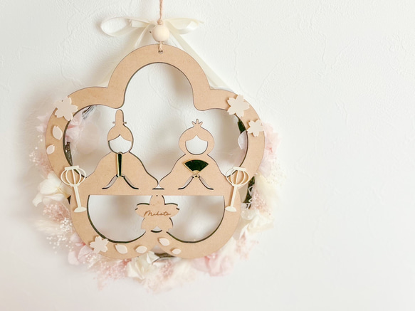 予約販売【木製　-MOMO-のリース】雛祭り　桃の節句　ひなまつり　girls festival　初節句　雛人形 6枚目の画像