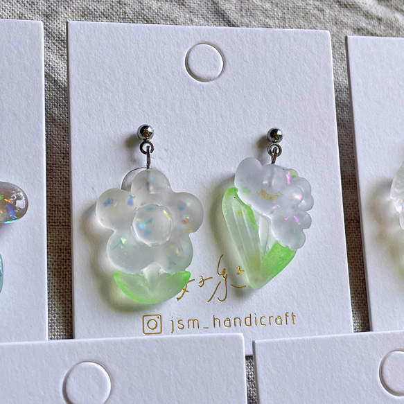 透明な花 | 垂墜耳環 Transparent drop earrings  | UV resin 第8張的照片