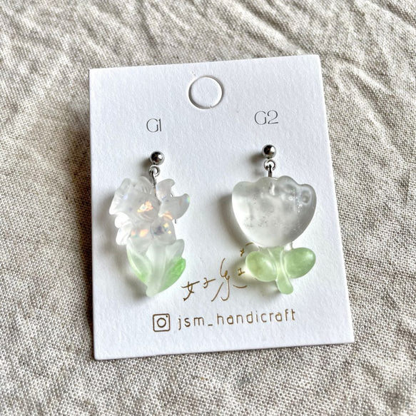 透明な花 | 垂墜耳環 Transparent drop earrings  | UV resin 第17張的照片