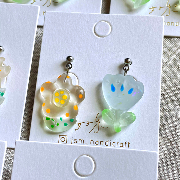 透明な花 | 垂墜耳環 Transparent drop earrings  | UV resin 第6張的照片