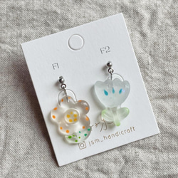 透明な花 | 垂墜耳環 Transparent drop earrings  | UV resin 第16張的照片