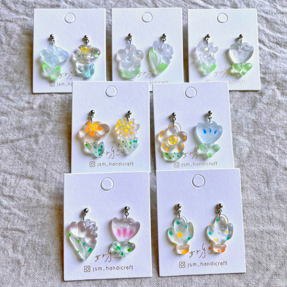 透明な花 | 垂墜耳環 Transparent drop earrings  | UV resin 第2張的照片