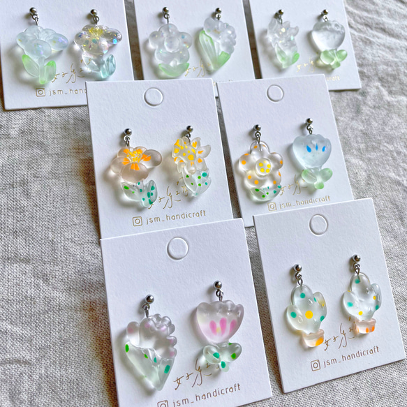 透明な花 | 垂墜耳環 Transparent drop earrings  | UV resin 第1張的照片