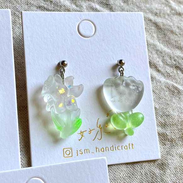 透明な花 | 垂墜耳環 Transparent drop earrings  | UV resin 第7張的照片