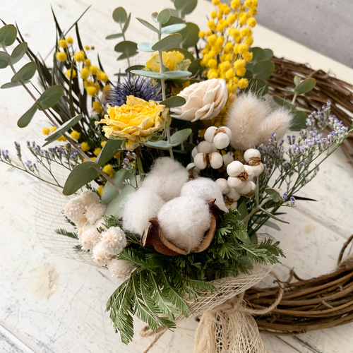 ミモザ リース ドライフラワー ゜・*:.。❁ リースBOX付き ユーカリ