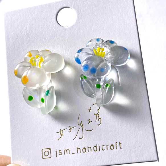 透明な花 | 貼耳耳環 Transparent earrings  | UV resin 第8張的照片