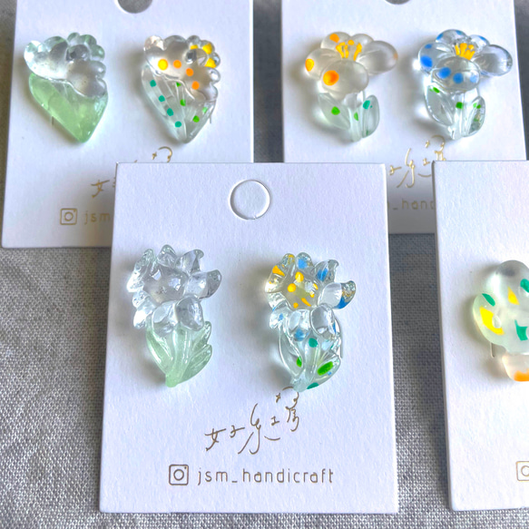 透明な花 | 貼耳耳環 Transparent earrings  | UV resin 第11張的照片