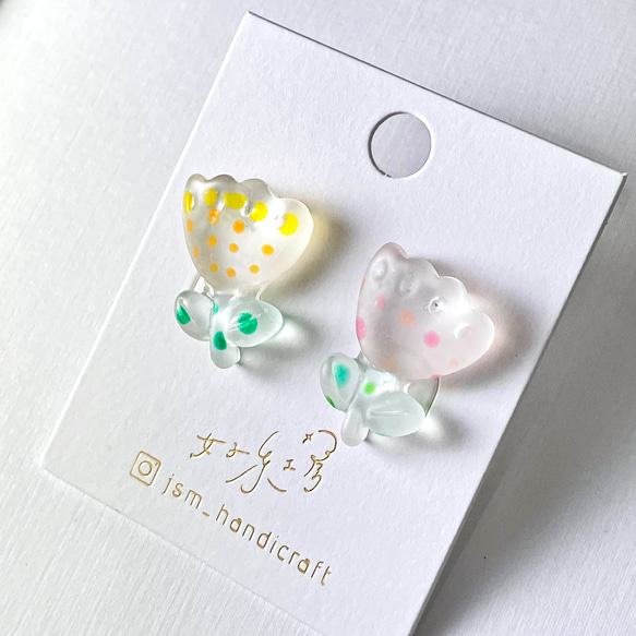 透明な花 | 貼耳耳環 Transparent earrings  | UV resin 第6張的照片