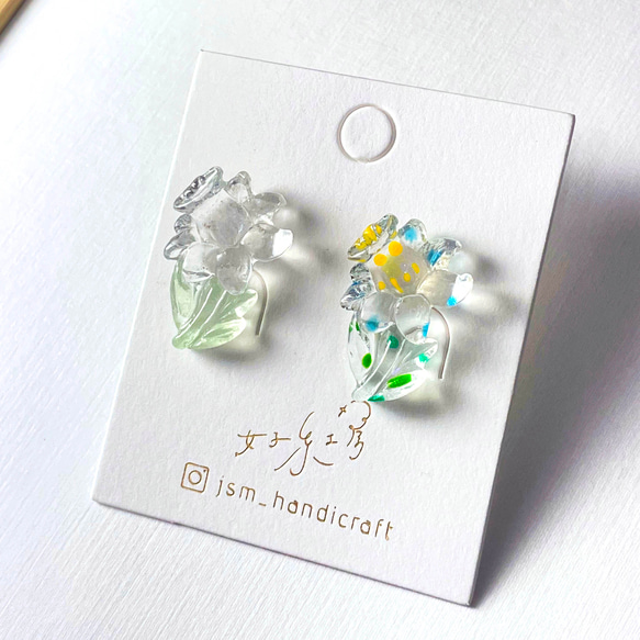 透明な花 | 貼耳耳環 Transparent earrings  | UV resin 第4張的照片