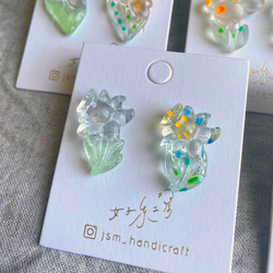 透明な花 | 貼耳耳環 Transparent earrings  | UV resin 第14張的照片