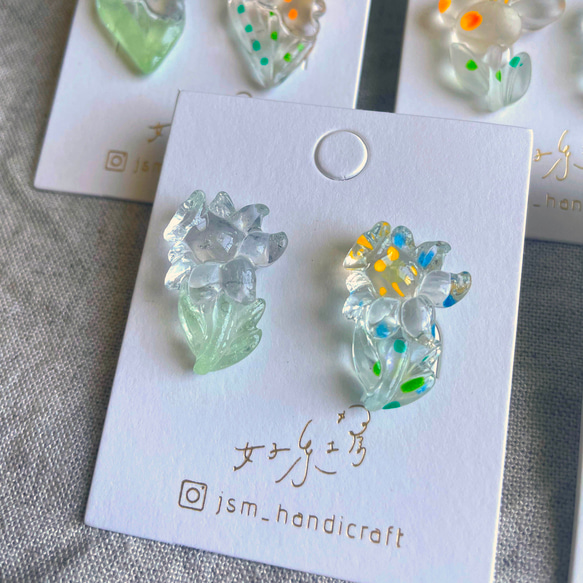 透明な花 | 貼耳耳環 Transparent earrings  | UV resin 第14張的照片