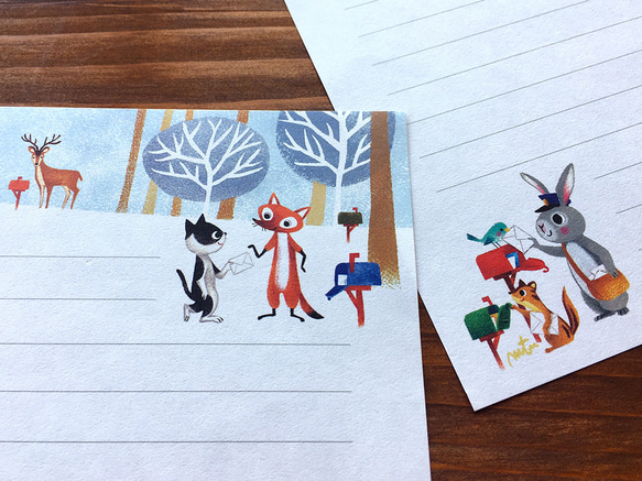 ［和紙 A5サイズ ］レターセット「手紙」ハチワレ猫のモー、ウサギのラビ、シマリスのマリス/宛名ラベル・封かんシール付き 2枚目の画像