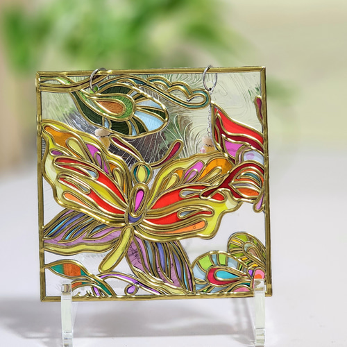 新作『花唐草Gold_D』窓辺サンキャッチャー ガラスアートパネル その他