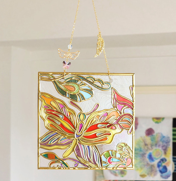 新作『花唐草Gold_D』窓辺サンキャッチャー ガラスアートパネル その他