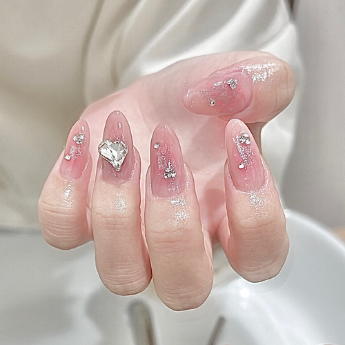 No.97】オーロラハートワンホン ネイルチップ 可愛い 囲み 埋めつくし  