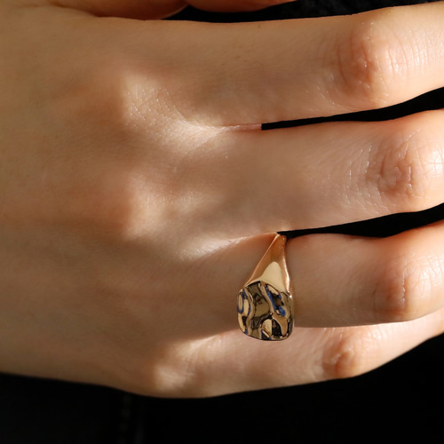 K18・プラチナ〉ウェーブシグネットリング 18金地金指輪〈VR087〉 指輪