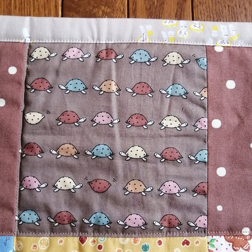 パッチワーク ベビーキルト ブランケット ブラウン 大きめサイズ 雑貨