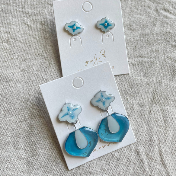 Cloud of star Earrings -pale blue | cloisonné 6枚目の画像