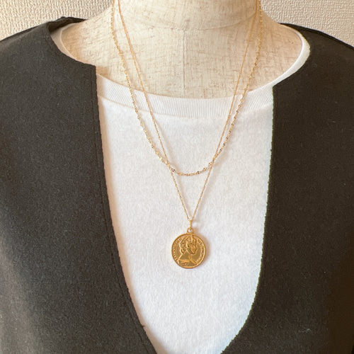 コインチェーンネックレス 華奢2連セット 20㎜ 重ね付け アレルギー