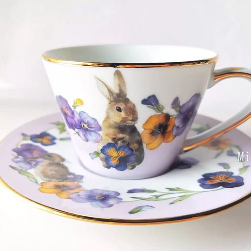 新品タグ付き　ウサギ耳付き花柄3点セット 世界に一つだけうさぎさんの花束ポット - ❤︎Blanche Neige