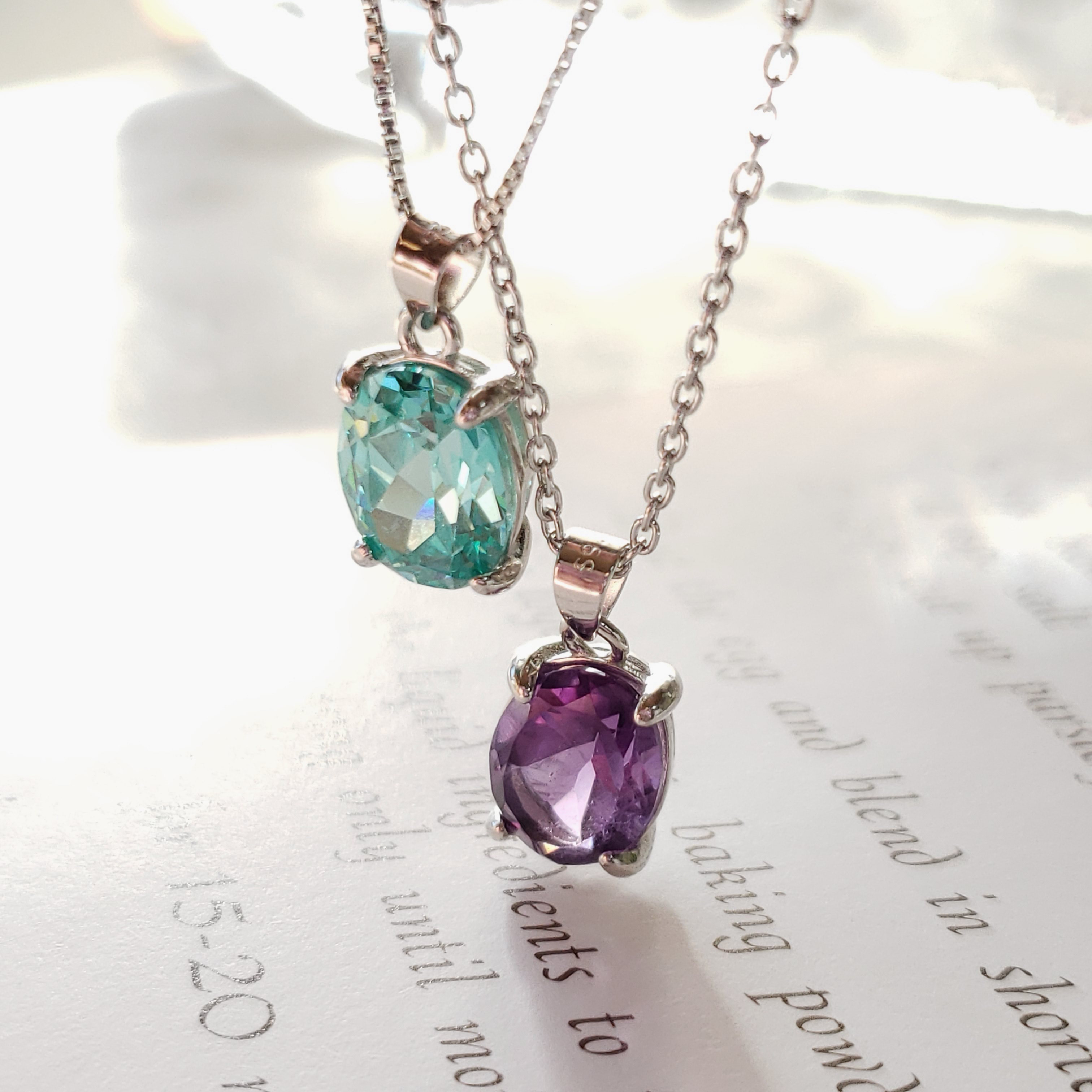 Azur Brésil 人工パライバ × 2月誕生石　アメジスト シルバー製 ネックレス 2本セット 10×8