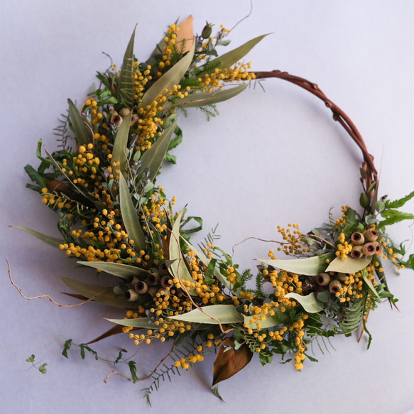 ミランドールとユーカリのナチュラルリース＊ドライフラワーリース