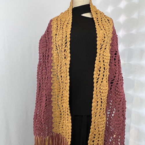 ツインカラーのかぎ編みウールマフラー マフラー knit house muu