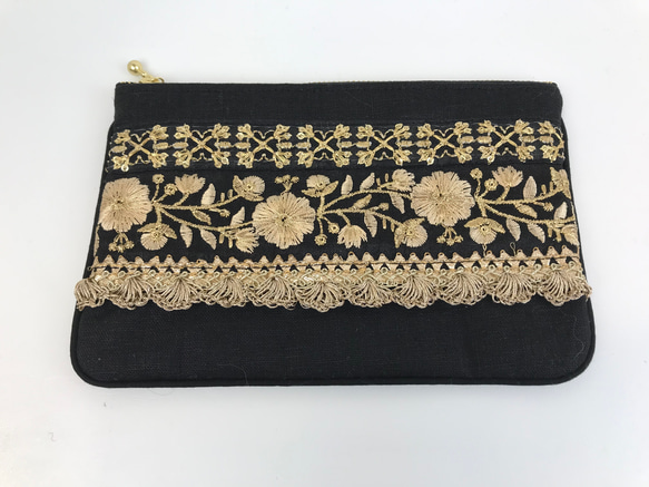 インド刺繍リボンのポーチ　通帳サイズ　マルチポーチ　 6枚目の画像