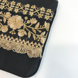 インド刺繍リボンのポーチ　通帳サイズ　マルチポーチ　 2枚目の画像