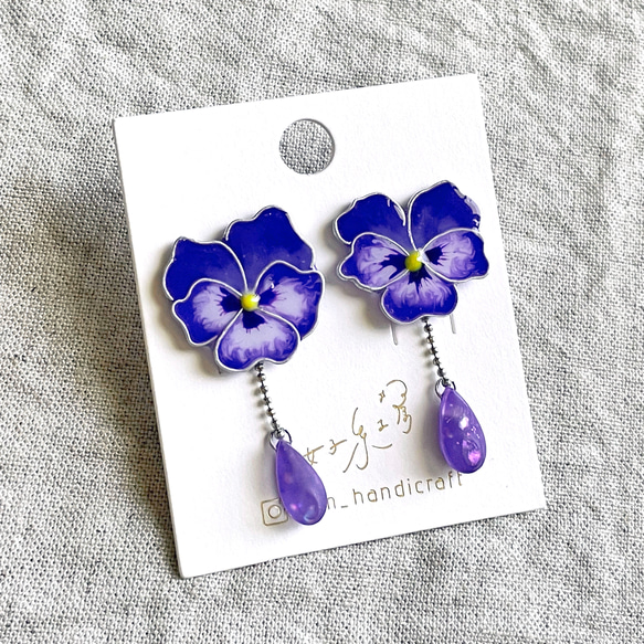 Handmade Pansy Earrings | cloisonné 8枚目の画像