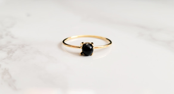 天然石 ブラックオニキス 一粒リング SILVER925/18KGP 5号～17号 指輪