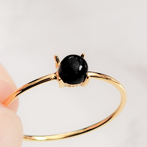 天然石 ブラックオニキス 一粒リング SILVER925/18KGP 5号～17号 指輪