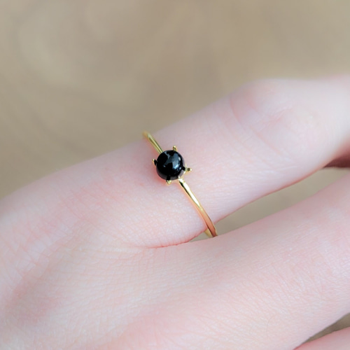 天然石 ブラックオニキス 一粒リング SILVER925/18KGP 5号～17号 指輪