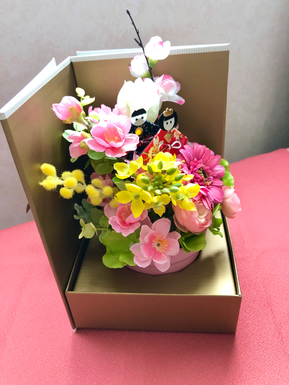 ひな祭り桃の花アレンジメント　アーティフィシャルフラワー 3枚目の画像