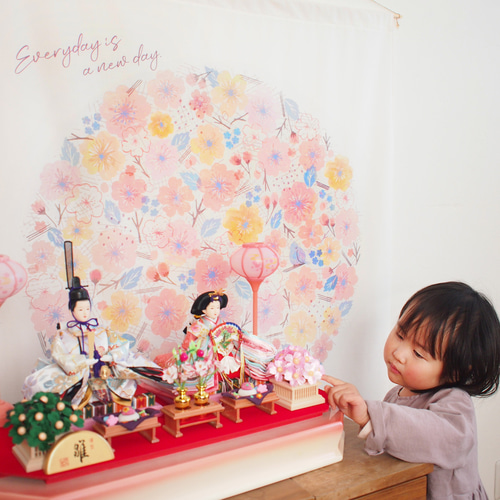 桜円のタペストリー／ひな祭り 大サイズ（壁掛け 簡単) ミシン仕上げ