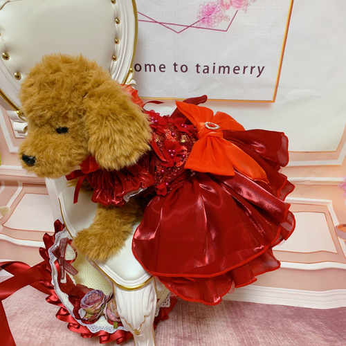 犬猫うさちゃん服 ♡ハート×ハート♡ワインレッドのショート丈ドレス