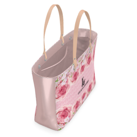 【ビッグサイズ】デザイントートバッグ ビッグ 花柄 ロゴ ピンク 桜 サクラ 牡丹 トート バッグ カバン オシャレ 春 3枚目の画像