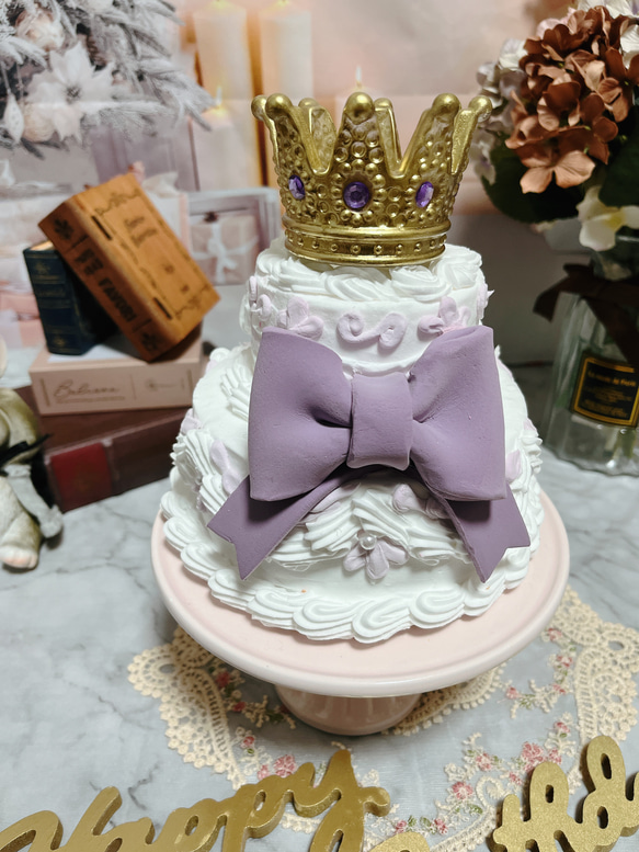 王冠ケーキ　パープル　クレイケーキ 2枚目の画像
