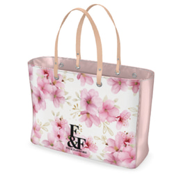 【ビッグ】デザイントートバッグ ビッグ 花柄 ロゴ ピンク 桜 サクラ トート バッグ カバン オシャレ 春 1枚目の画像