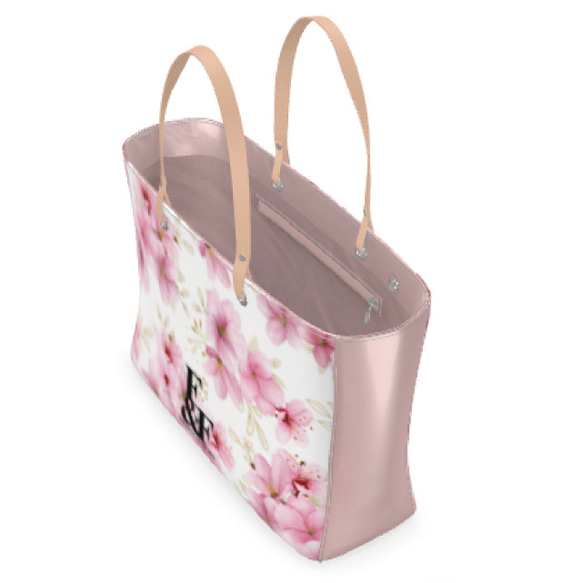 【ビッグ】デザイントートバッグ ビッグ 花柄 ロゴ ピンク 桜 サクラ トート バッグ カバン オシャレ 春 2枚目の画像