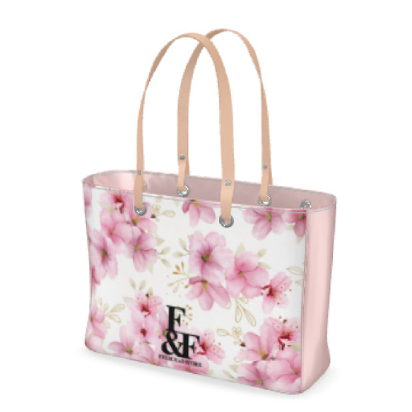 【スモール】デザイントートバッグ ビッグ 花柄 ロゴ ピンク 桜 サクラ 牡丹 トート バッグ カバン オシャレ 春 1枚目の画像